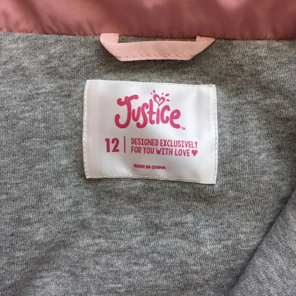 Justice Girls Pink Pullover 3/4 Zipper Jacket Size 12 EUC